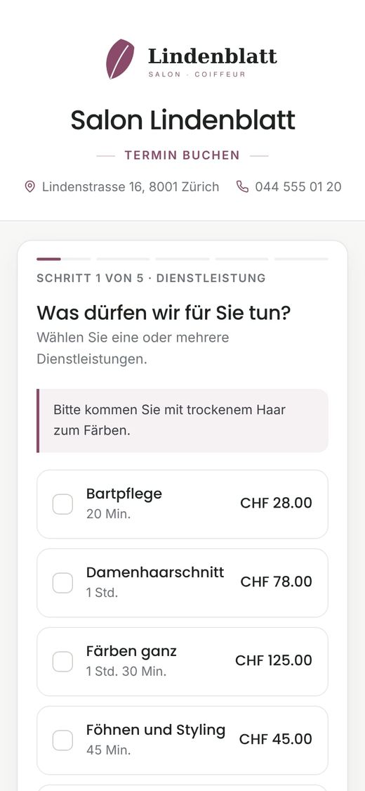 Ansicht für Kunden auf dem Handy