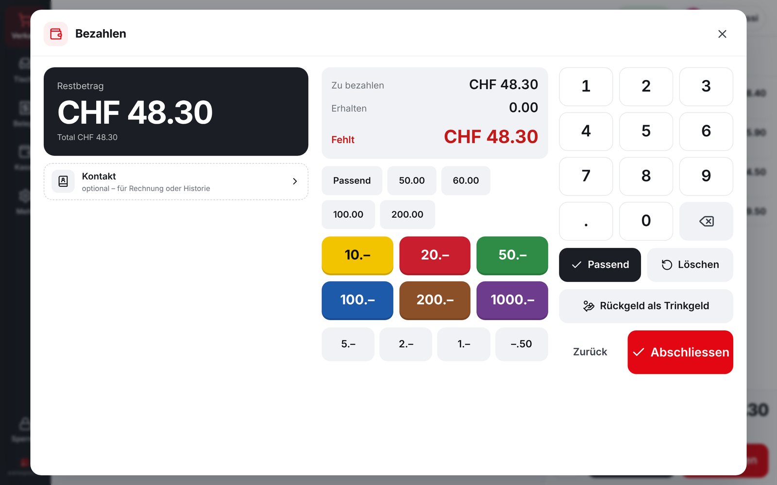 SwissPOS Kasse: Bar & Club · Tablet, Bondrucker, Kartenterminal, Kundenanzeige